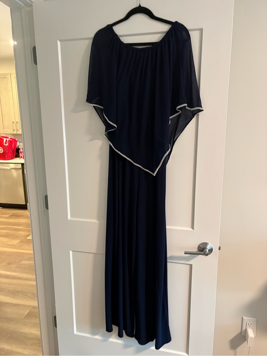 MSK Dresses & Skirts - MSK Navy Romper with Sheer Capelet and Silver Trim